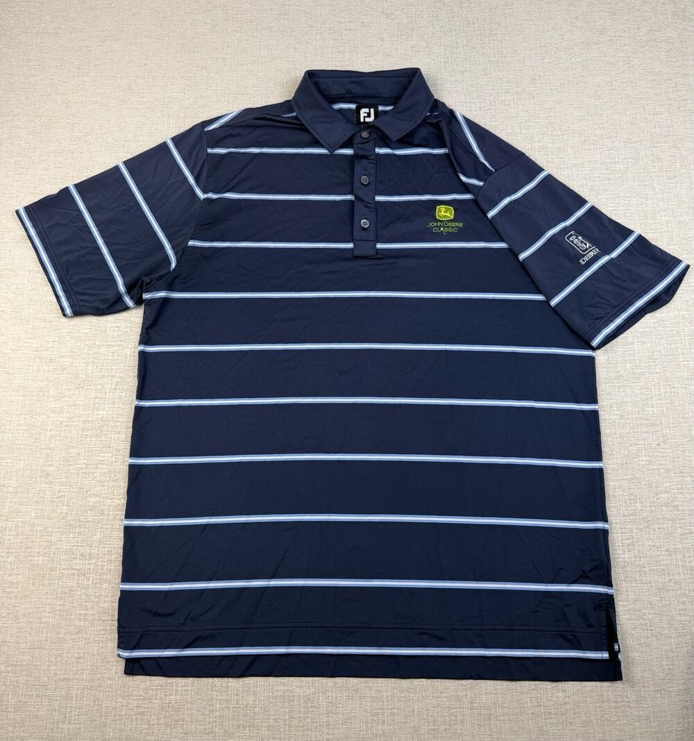 FootJoy John Deere Classic Golf Polo Men’s XL Navy Stripe Stretch Logo
